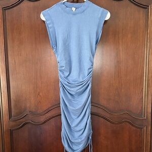Anthro DAILY PRACTICE Blue Ruched Midi Dress XXS Bodycon Sleeveless